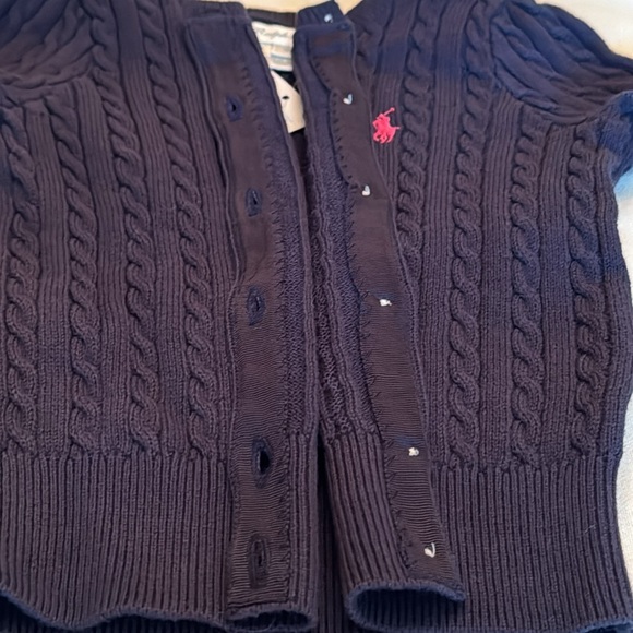 Brand New Ralph Lauren Navy Cable Knit Cardigan Sweater - 18 M - Picture 8 of 14